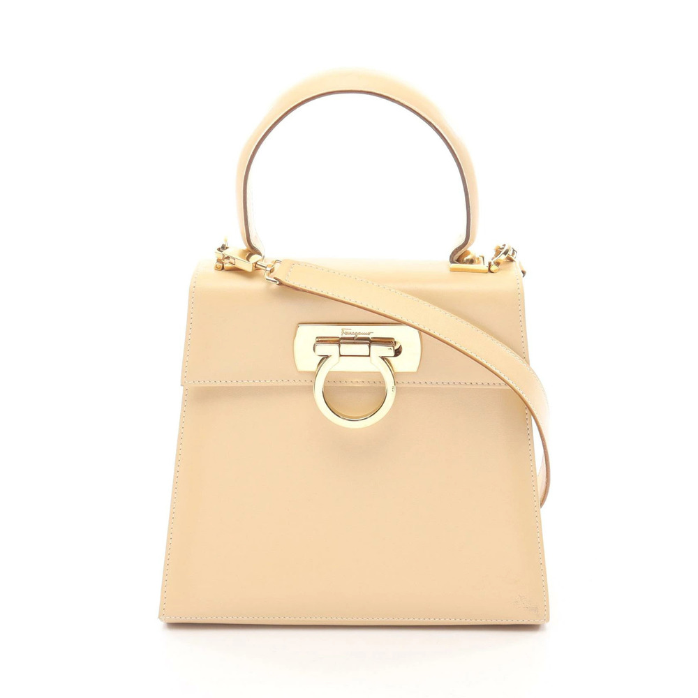 Salvatore Ferragamo Gancini Leather Beige Shoulder Bag Tan